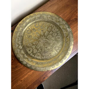 Brass Tray: Moroccan–Middle Eastern Style, Hand-Etched 15.75"